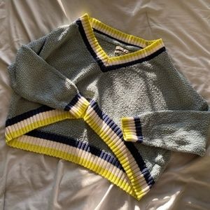 UO Kacey Blue Multi Cropped Varsity Sweater